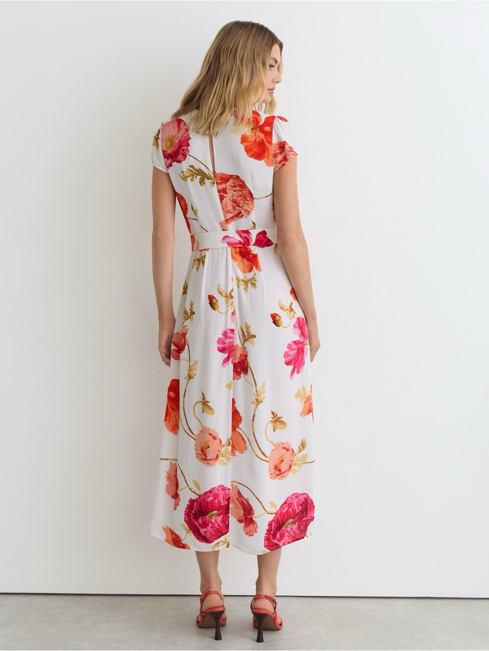 Reiss Floral-Print Belted Midi Dress in Ivory/Pink Floral on White Size 10 DL1 - Picture 2 of 13